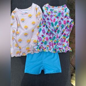 Lily & Londyn Kids' Two Rashguard Tops and One Pair Shorts Size 6
